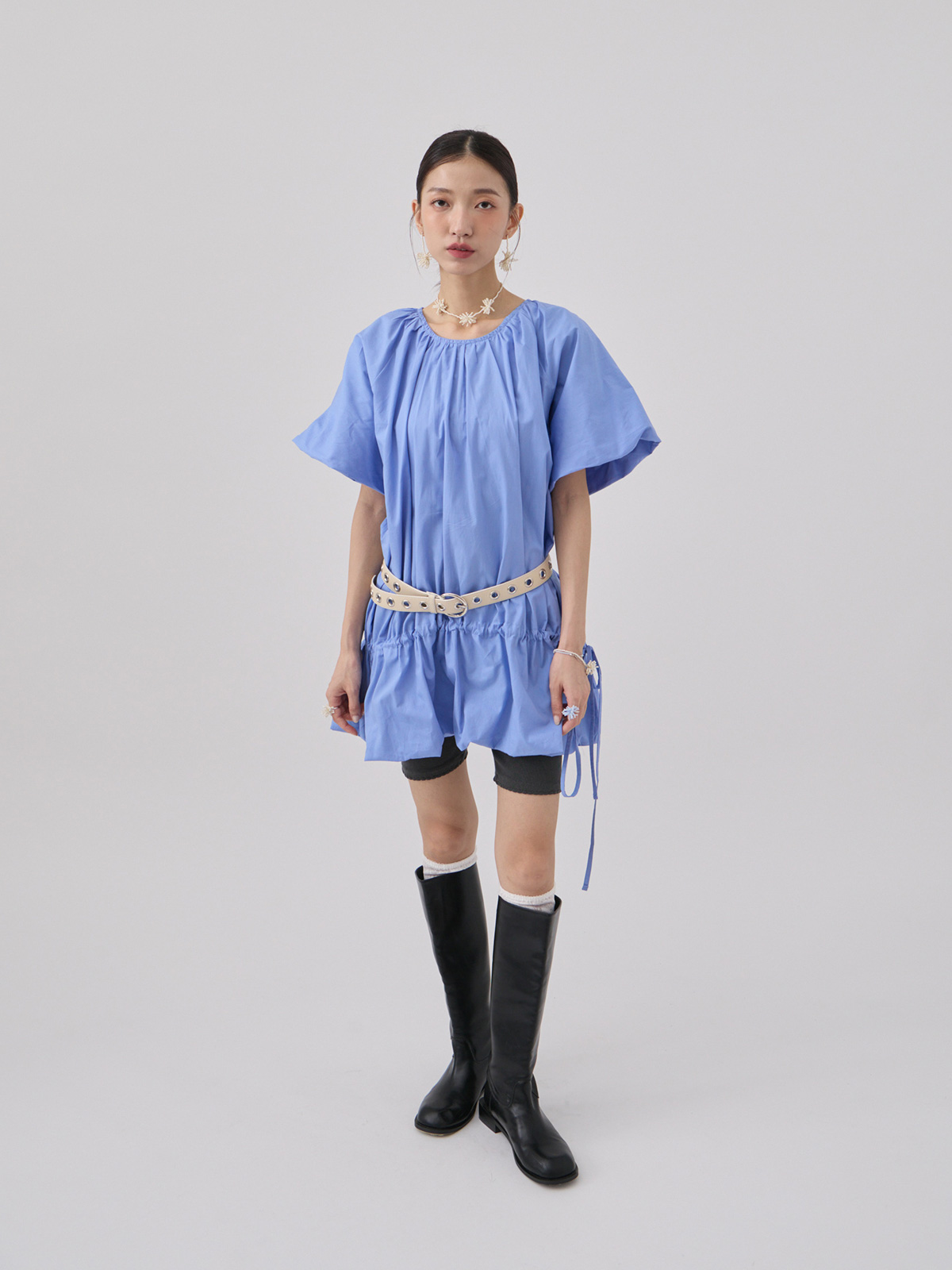氣球澎澎側抽繩短洋裝